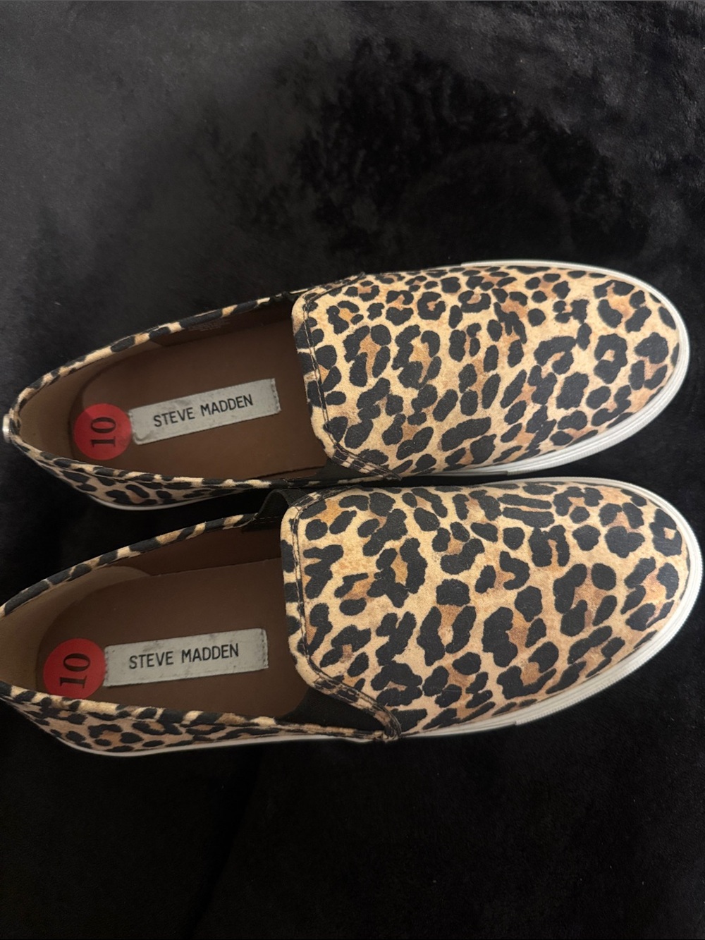 Steve Madden Leopard-Print Slip On Sneakers - Tan and Black. (NEVER WORN)